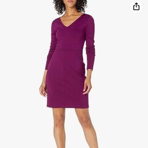 Lark & Ro - Sheath V-Neck Long-Sleeved Dress - Fuschia - size 8